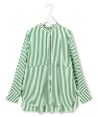 ICB 【洗える】キュプラローンストライプ シャツ グリーンストライプ系
