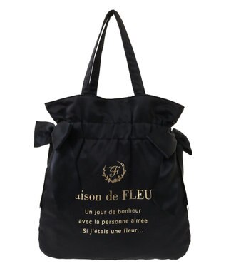 Maison de FLEUR ダブルリボンギャザートートバッグ Black