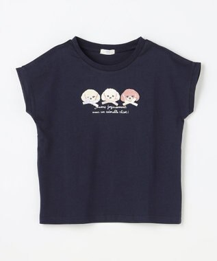 ANY KIDS 【綿100%】ひんやり フレンチスリーブ サガラ刺繡Tシャツ ネイビー×イヌ