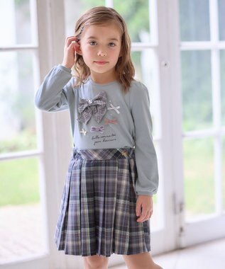 ANY KIDS チェック プリーツ スカパン ネイビー系