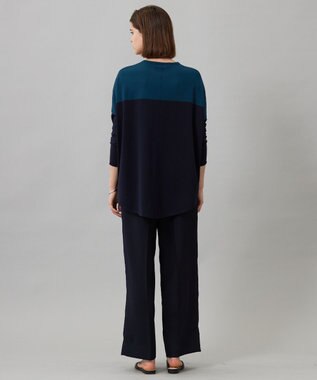 ICB 【洗える】ヴィスコースワイド プルオーバー ピーコック×ネイビー系