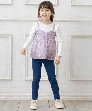 ANY KIDS 花柄キャミセット 長袖 Tシャツ ホワイト×ラベンダー系花柄
