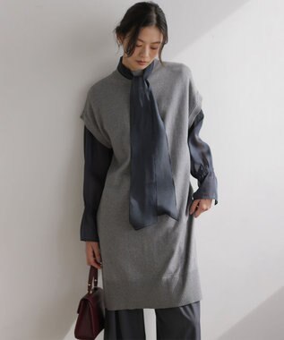 組曲 L 【WEB限定】シャイニーオーガンボウタイ付き ブラウス ネイビー系