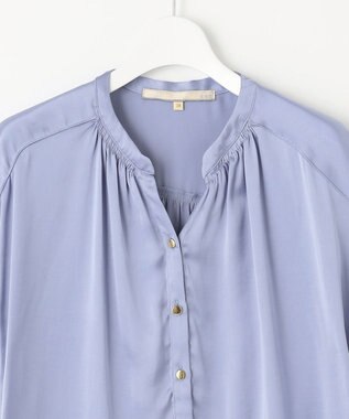 自由区 【XSサイズあり/洗える】ビンテージサテン ブラウス ダルブルー系