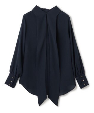 BEIGE， 【WEB限定・洗える】STOW / ボウタイブラウス Navy