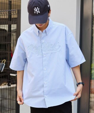 WEGO 【ユニセックス着用ITEM】オックスフォードダメージアップリケシャツ（SS） ブルーストライプ