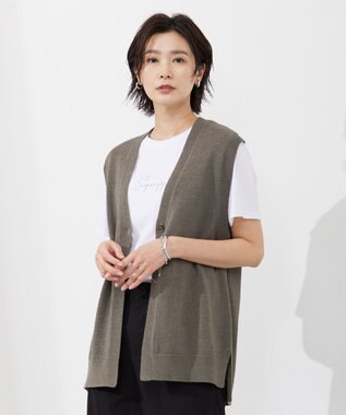 J.PRESS LADIES 【洗える】 LICOテープベスト ニット ジレ ブラウン系