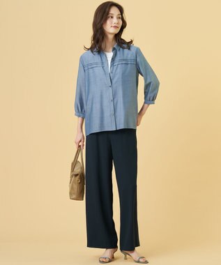 J.PRESS LADIES L 【セットアップ対応・人気素材】Light ジョーゼット イージー パンツ ネイビー系