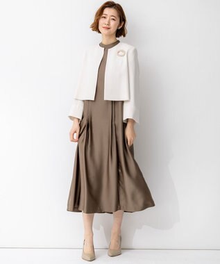 23区 【APPLAUDIR】ノーブルサテン リボンブーケレースコンビ ドレス ブラウン系