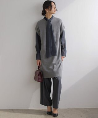 組曲 L 【WEB限定】シャイニーオーガンボウタイ付き ブラウス ネイビー系