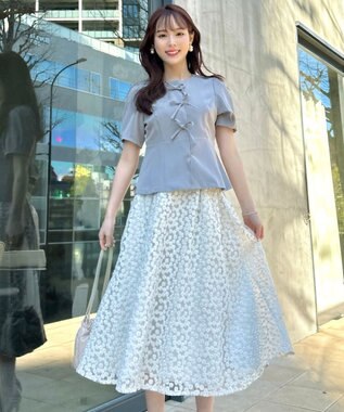 Feroux リボンブラウス ジャケット ライトグレー系