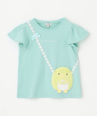 ANY KIDS 【WEB限定/すみっコぐらし】ポシェットTシャツ エメラルドグリーン×ぺんぎん?