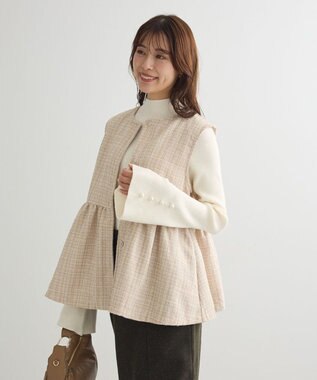 Green Parks ラメツィードペプラムベスト Light Beige