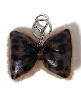 WEGO レオパードPUリボンファーキーホルダー ブラウン