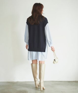 Feroux 【セットアイテム】2WAYリボンタイ ワンピース × ニット ベスト スカイブルー系