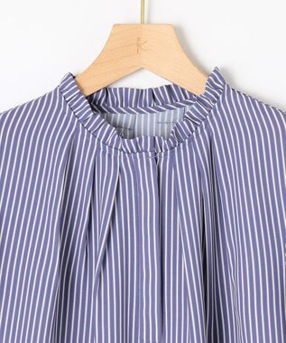 組曲 ライトデシンフリル襟 ブラウス ブルーストライプ系1