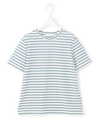 ICB L 【洗える】 シアーマルチボーダー カットソー サックスベース系