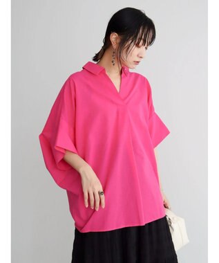 Green Parks 綿麻混スキッパーシャツ Shocking Pink