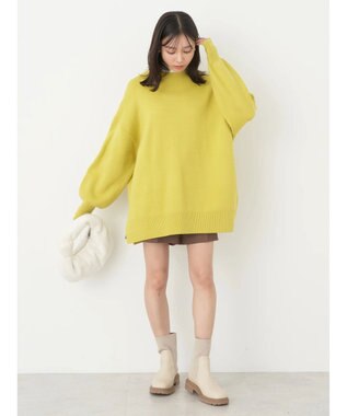 earth music&ecology やわらかタッチハイネックチュニック Lime Green