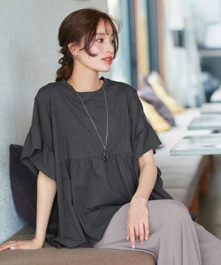 Tiaclasse 【新色追加】ギャザー切り替えフレアプルオーバー チャコールグレー