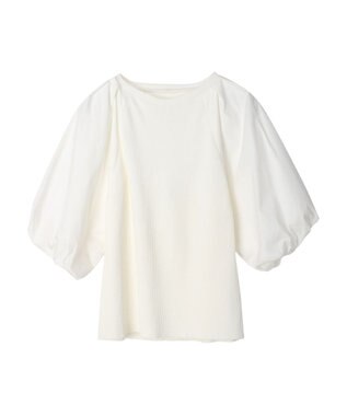 Green Parks armonia．袖布帛ニットプルオーバー Ivory