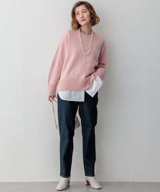 23区 【洗える】カシミヤブレンド クルーネック ニット ピンク系