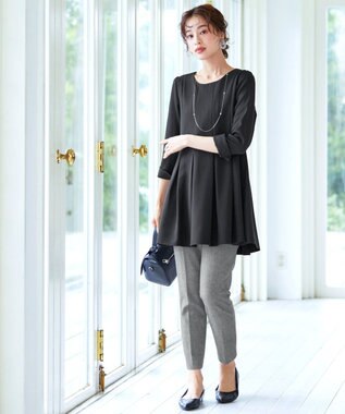 Tiaclasse L 【洗える】ダブルラインタックチュニック ブラック