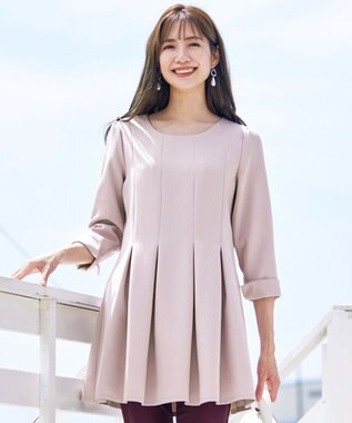 Tiaclasse L 【洗える】ダブルラインタックチュニック グレージュ