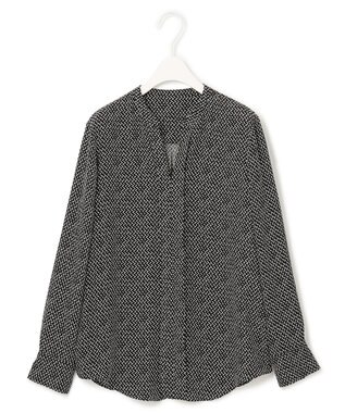 ICB 【人気のため新柄追加・洗える】Back Satin Amunzen キーネック長袖ブラウス ブラック系柄