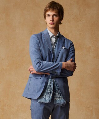 JOSEPH ABBOUD 【キングサイズ・清涼/ストレッチ】ストレッチリネンシャンブレー ジャケット サックスブルー系