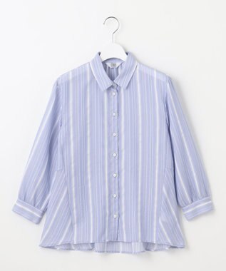 J.PRESS LADIES L 【洗える】SHEERストライプ ペプラム シャツ ブラウス サックスストライプ系