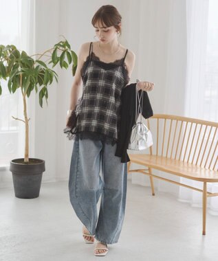 WEGO 【ANGIE VINTAGE】サテンレースキャミソール ブラックチェック1