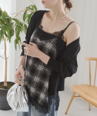 WEGO 【ANGIE VINTAGE】サテンレースキャミソール ブラックチェック1