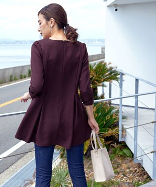 Tiaclasse L 【洗える】ダブルラインタックチュニック ボルドー