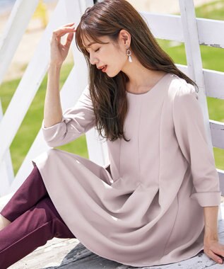 Tiaclasse L 【洗える】ダブルラインタックチュニック グレージュ