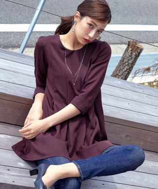 Tiaclasse L 【洗える】ダブルラインタックチュニック ボルドー