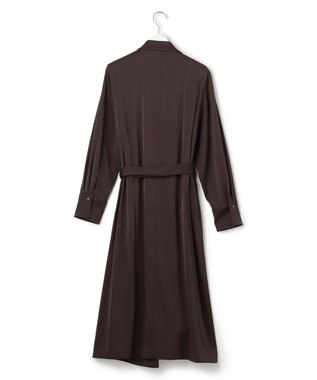 ICB L 【洗える】ストレッチダブルサテン テーラーカラー ラップワンピース ダークブラウン系
