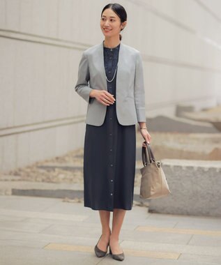 J.PRESS LADIES 【セットアップ対応・人気素材】コットンFITTY ノーカラー ジャケット グレー系