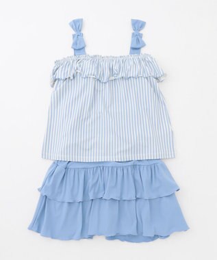 組曲 KIDS 【UVカット】【SS-Lサイズ】マリンストライプ スイムウェア(セパレート) サックスブルー