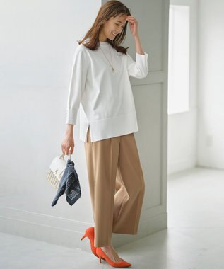 組曲 【WEB限定】コットンポリエステル リラクシーニット パールホワイト系