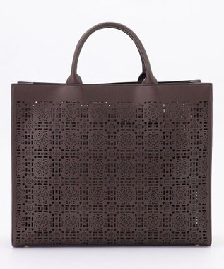 自由区 【カタログ掲載・巾着袋付き・A4サイズ収納可】パンチングレース トート ダークブラウン