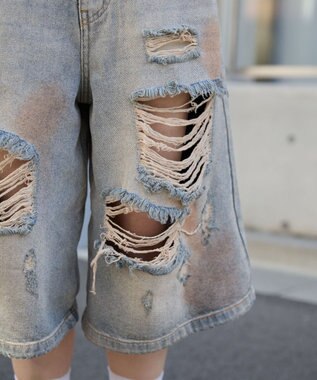 WEGO ダメージデニムハーフパンツ デニム淡加工色