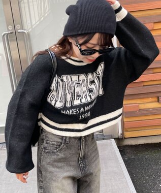 WEGO ラインリブフラッフィーショートニット ブラック