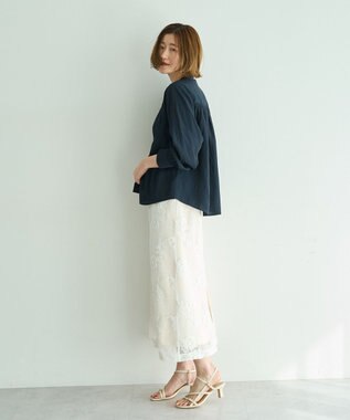 YECCA VECCA ギャザーブラウス Navy