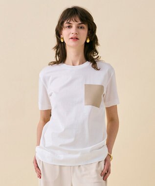 BEIGE， TORENIA / レザーポケットコットンクルーネックTシャツ