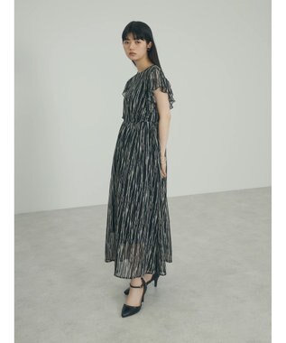 Green Parks ａ．肩フリルプリントワンピース Black