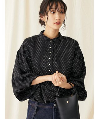 CRAFT STANDARD BOUTIQUE ピコフリルドットブラウス Black