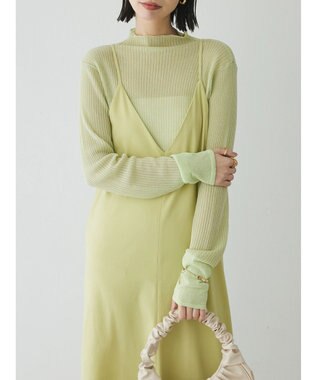 Green Parks AnriettMusee ラメ切替スリーブリブシアーニット Lime Green