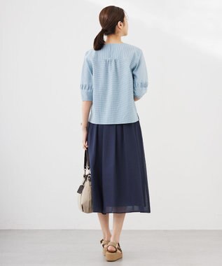 J.PRESS LADIES L 【洗える】アセVis ギンガム ボリュームスリーブ ブラウス シーグリーン系3