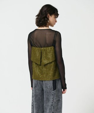 GRACE CONTINENTAL フリンジジャガードノースリーブ トップ カーキ